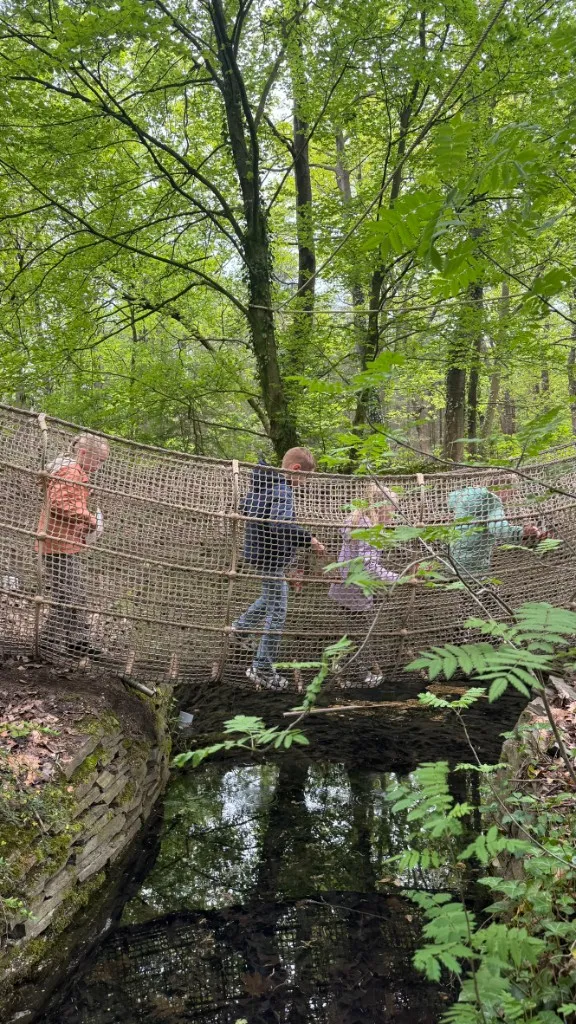 Kinder auf einer Seilbrücke im Wald im Apenheul